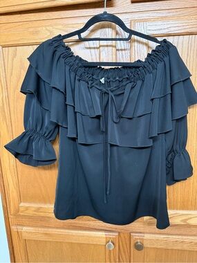 Women's Off Shoulder Black Ruffle Blouse